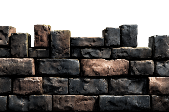 Wall built from dark and light bricks with a transparent background