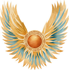 watercolor winged sun disk