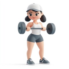 Obraz premium Cartoon female athlete lifting weights.