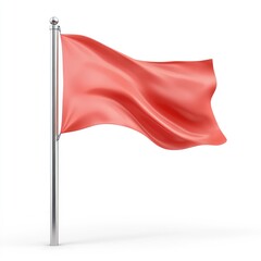 Coral-red flag billowing on a metal pole.