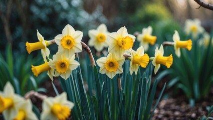 Fototapeta premium Daffodil flower in early spring with yellow blooms