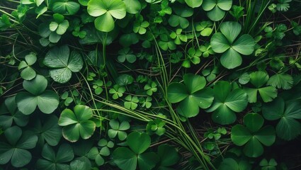 Natural scene showcasing green grass, clover, and forest undergrowth as background