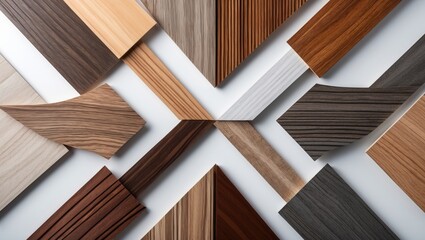 Multi-texture wood veneer laminate samples set, featuring different wooden textures on a white background with isolated clipping path.