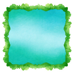 Obraz premium Decorative Watercolor Background with Green Leafy Frame for Design Projects, isolated on transparent background.