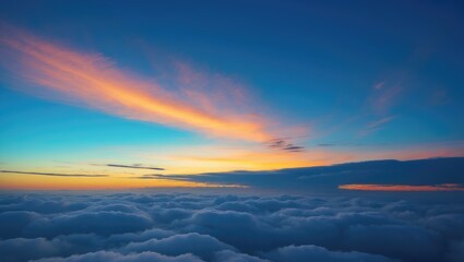 Obraz premium The sunrise transformed the morning sky into a dazzling golden spectacle, with clouds taking on diverse shapes, enhancing its beauty.