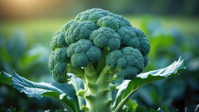 Detailed view of baby broccoli, also known as broccoletti, cultivated in the ground for food, nature, and crop production.
