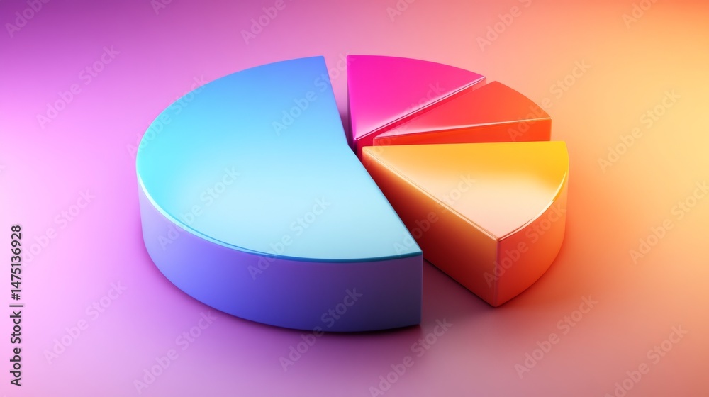 Aufkleber a clean and minimalist d pie chart showcasing statistical data, with a soft shadow effect and evenly