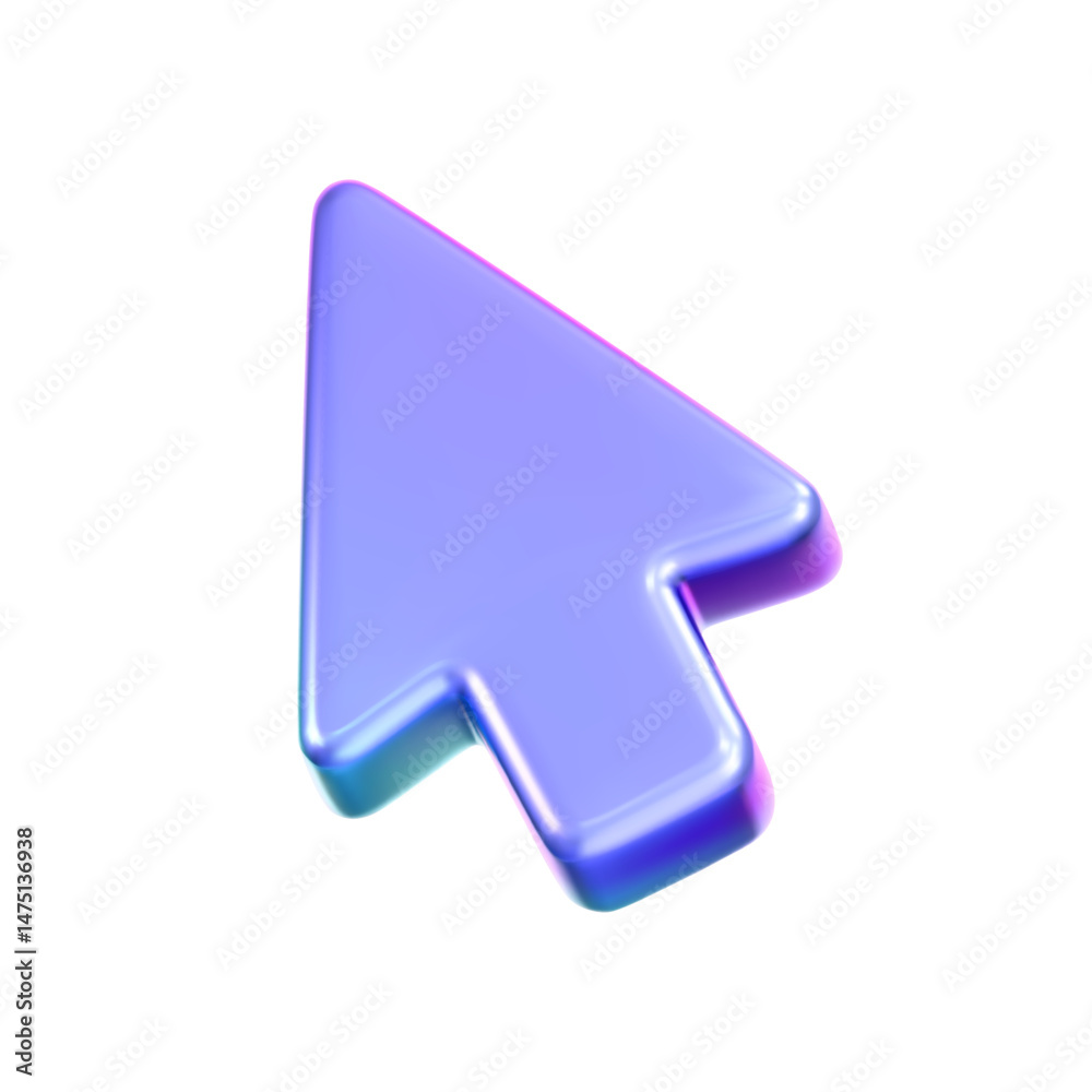 Wall mural 3d holographic arrow cursor icon with a neon gradient, isolated on a white background. render of iri