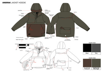 ANORAK JACKET HOODIE WITH DETAILS OF THE DESCRIPTION AND COMBO COLOUR © Iwan