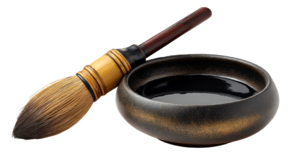Brush and bowl set for traditional ink painting activity