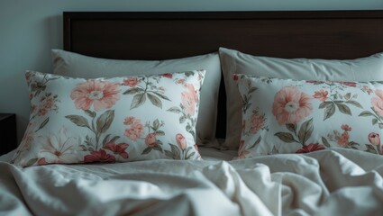 Close-up shot of a pillow amidst bedding sheets