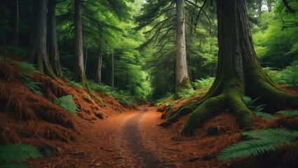 Obraz premium Calm Forest Trail in Virgin Pines During Summer