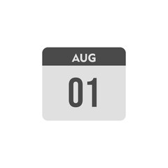 calender icon, 01 august icon with white background