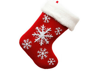 Festive red stocking with snowflake design  on transparent background