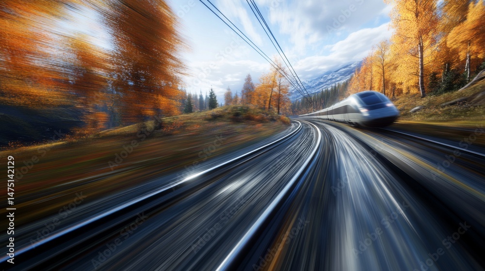 Aufkleber a close-up of a train speeding past on the tracks, with motion blur capturing the fast-paced movemen