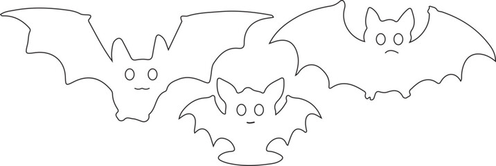 Cute Bat Outline Clipart – Halloween Cartoon Style Flying Bats.