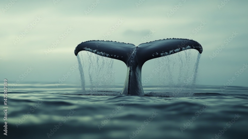 Aufkleber a close-up shot of a whales fluke emerging from the water as it dives, capturing the unique patterns
