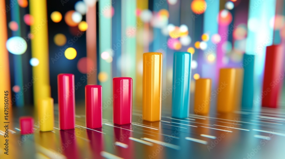 Aufkleber A colorful D financial bar graph showcasing sales data over time, with animated effects on the bars, creating a sense of movement and progress in the visualization.