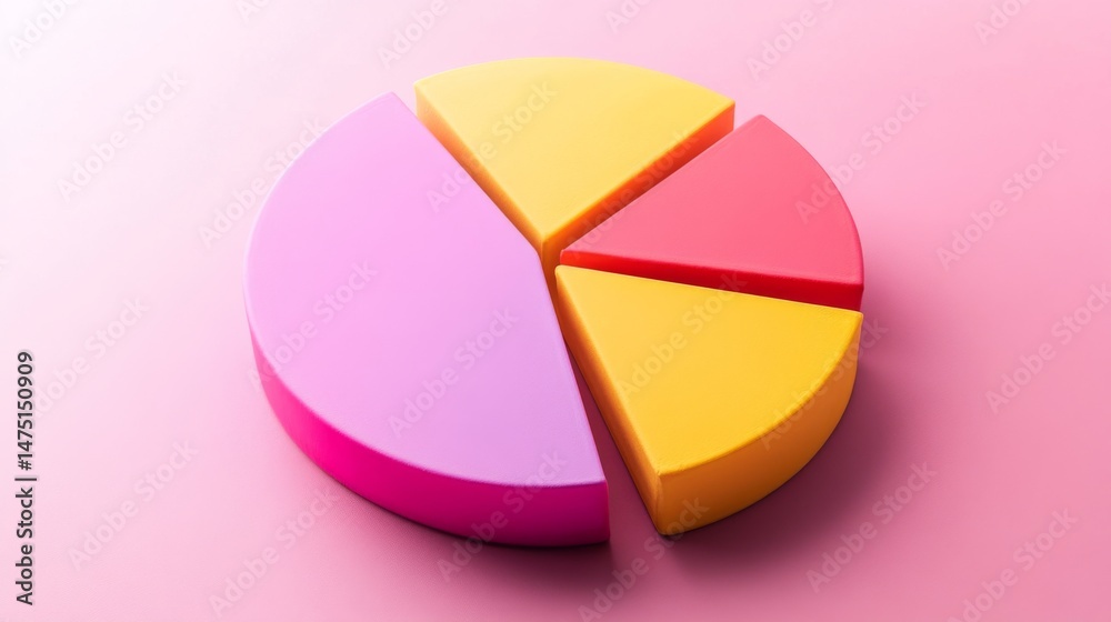 Poster a colorful d pie chart with slices that appear to pop out, set against a contrasting background, sho