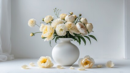 lovely flower display in a white vase surrounded by white decor