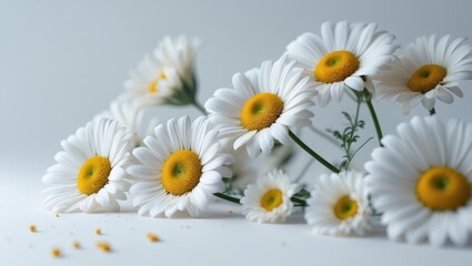 Obraz premium Closeup of chamomile flower head isolated on background for beauty and herbal medicine