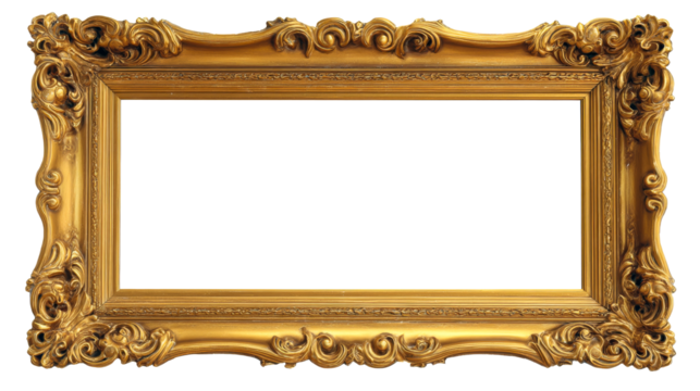 Decorative golden picture frame with intricate design details