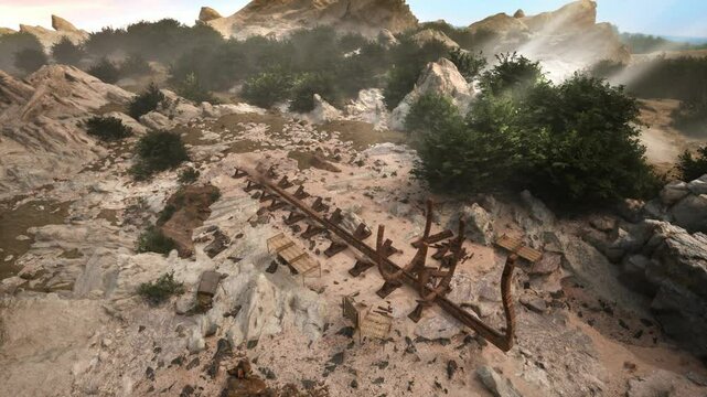 Bible Noahs ARK building and reconstruction with birds eye view