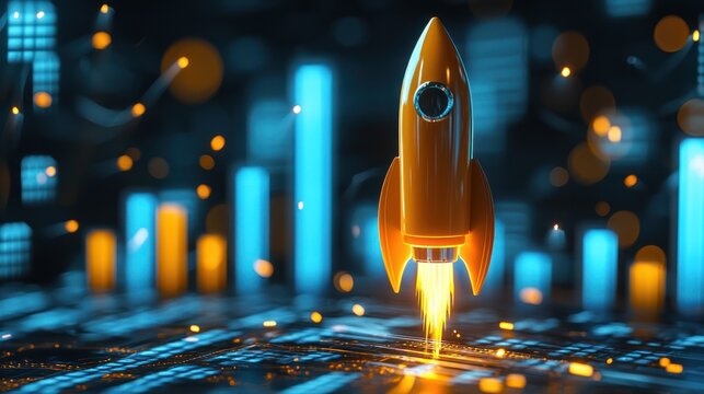 Rocket launch,  digital growth,  technology startup