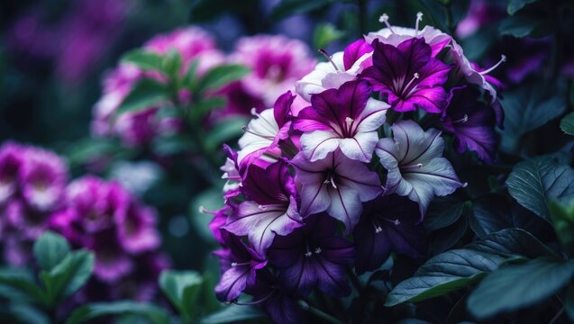 Highlighted view of flowers in the garden. Hummingbird or hardy fuchsia is a flowering plant from the Evening Primrose family. Floral environment.