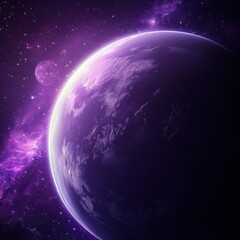 Obraz premium Purple Planet and Moon in Deep Space Fantasy Art Close Up View with Stars and Nebula Background