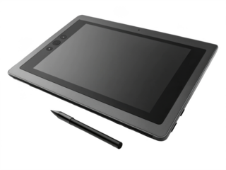 Wacom Cintiq tablet PNG, digital drawing tablet PNG, graphic designer tool PNG, professional stylus screen PNG, transparent background image