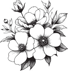 Line drawing of various flowers vector, clipart, transparent, png, element