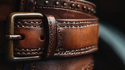 Close-up Handcrafted Leather Belt Showcase Elegant Craftsmanship