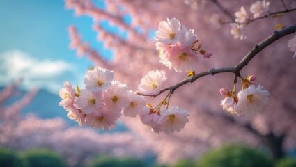 Obraz premium Sakura flowers blooming in the garden. Weeping cherry tree.