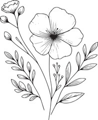 Line drawing of various flowers vector, clipart, transparent, png, element