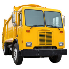 Bright Yellow Garbage Truck with Clean Lines and Clear Windows for Urban Scenes, isolated on transparent background.