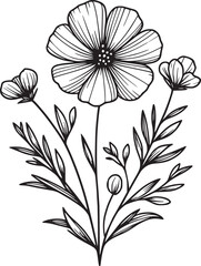 Line drawing of various flowers vector, clipart, transparent, png, element