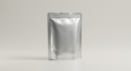 Silver Pouch Empty Metallic Stand-up Packaging Mockup suitable for Product Branding and E-commerce Display
