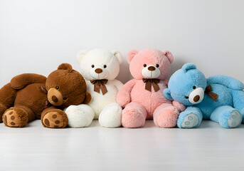 Large Colorful Teddy Bears in Circular Formation &ndash; Brown, White, Pink, Blue
