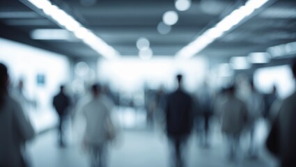 Many people in an indoor setting with blurred background and abstract bokeh effects