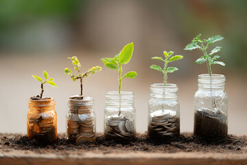 Vibrant Financial Growth Visualized by Coins and Nature Combined