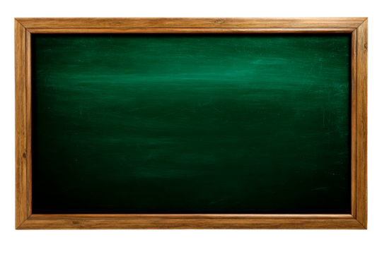 Classroom chalkboard framed in wood with a transparent background