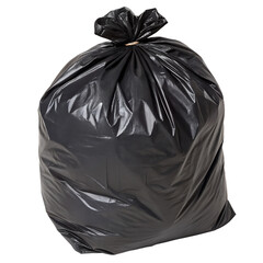 Heavy duty black trash bag filled and sealed for throwing away isolated on the transparent background