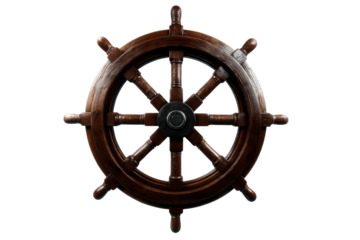 Wooden ships wheel with classic design ready for nautical adventures