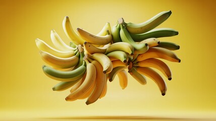 Bright, juicy banana splash bursts with vibrant colors against a bold black background