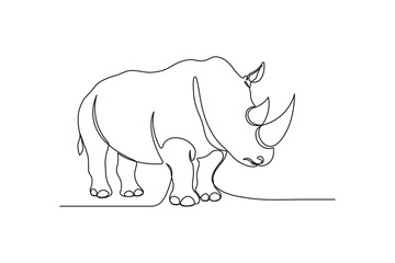 Rhino continuous single line drawing, linear style, one line art, minimal design, isolated on a white background
