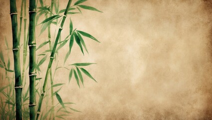 Ancient Ink Painting Backdrop with Silk and Bamboo Borders in a Grunge Style