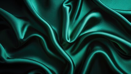Obraz premium Deep green velvet and satin fabric with crumpled and rippled textures creating a luxurious abstract backdrop