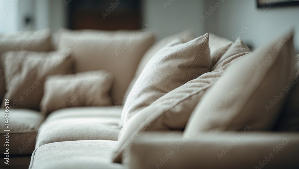 Poster soft focus image of a loveseat with cushions in the setting