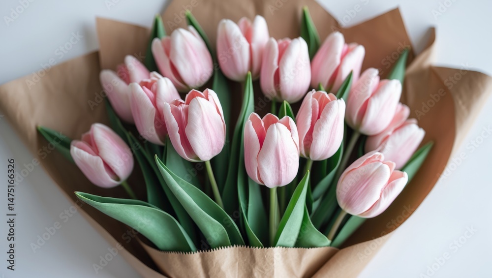 Aufkleber close-up shot of a bouquet made of artificial tulips on a backdrop